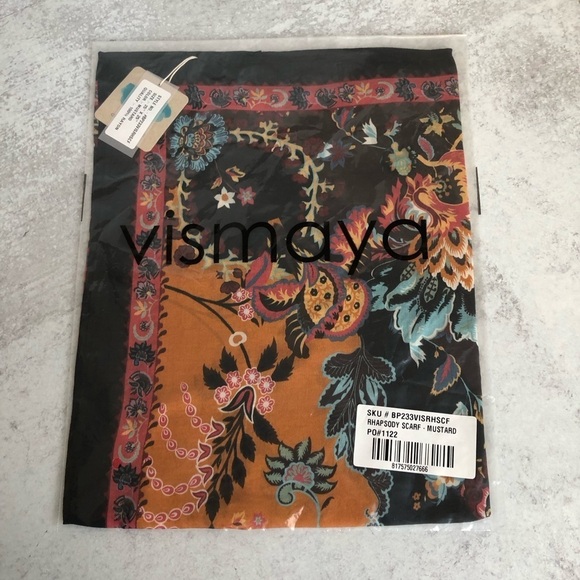 Vismaya Rhapsody Floral Scarf Mustard Bohemian Square - Picture 3 of 7